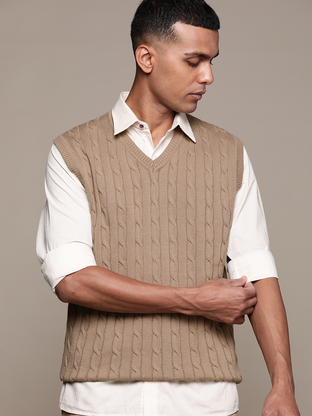

Macy's Club Room Men Cable Knit Sweater Vest, Beige