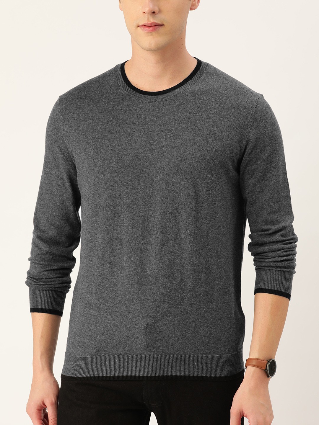 

Macy's Alfani Men Charcoal Grey Solid Round Neck Pullover