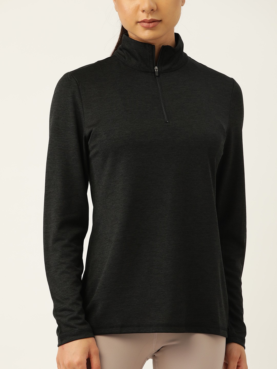 

Macy's Ideology Women Black Solid Mock Collar Sweatshirt
