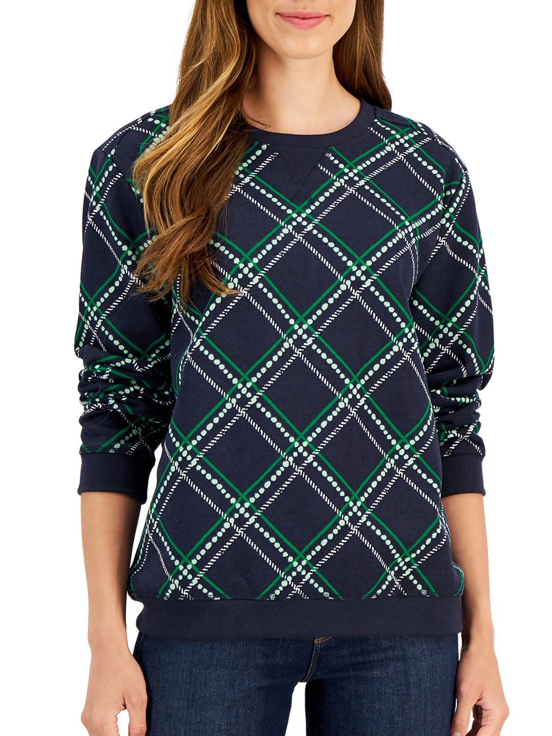 

Macy's Karen Scott Women Navy Blue Checked Sweatshirt