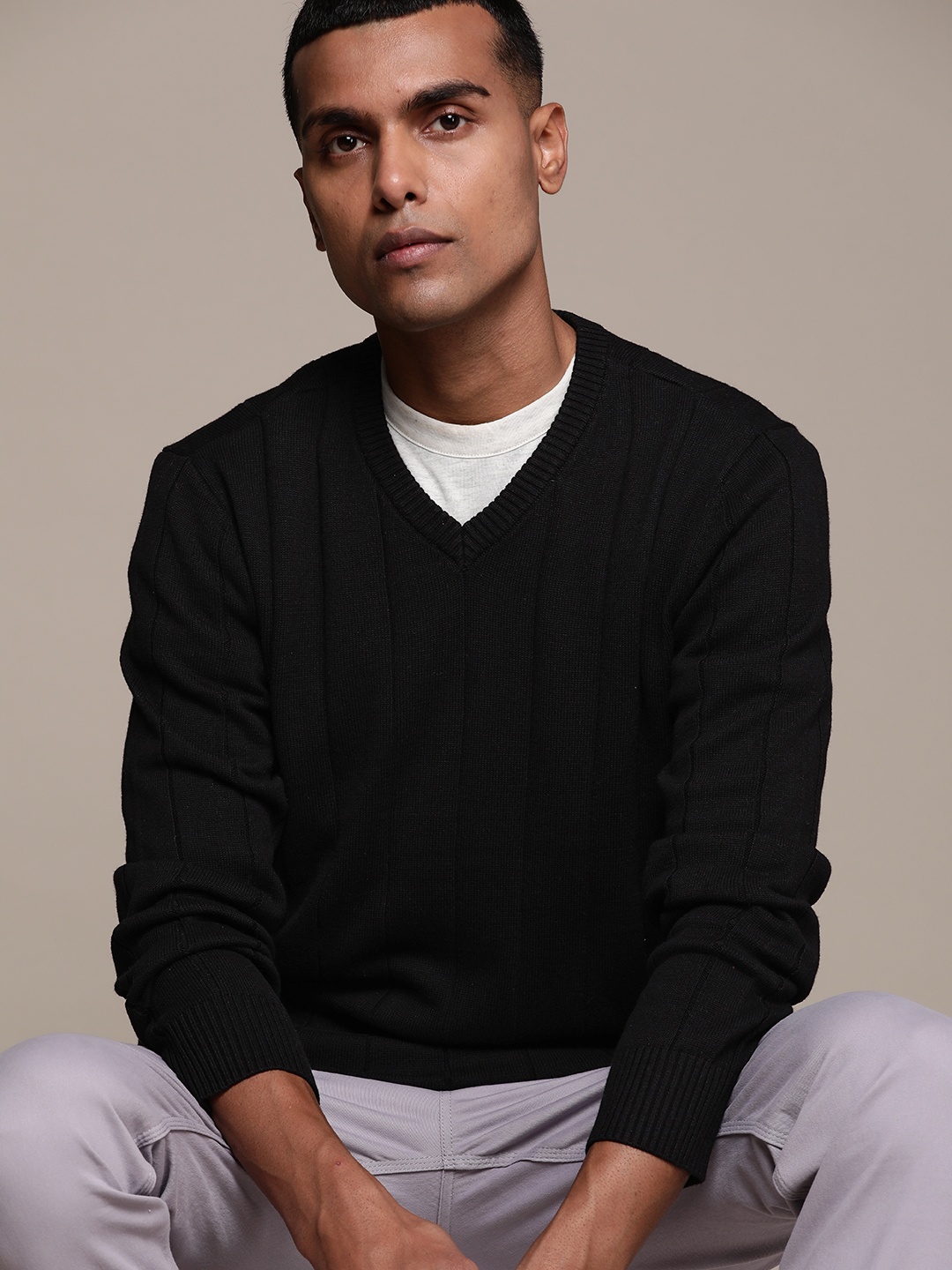 

Macy's Club Room Men Self-Striped Pure Cotton Pullover, Black