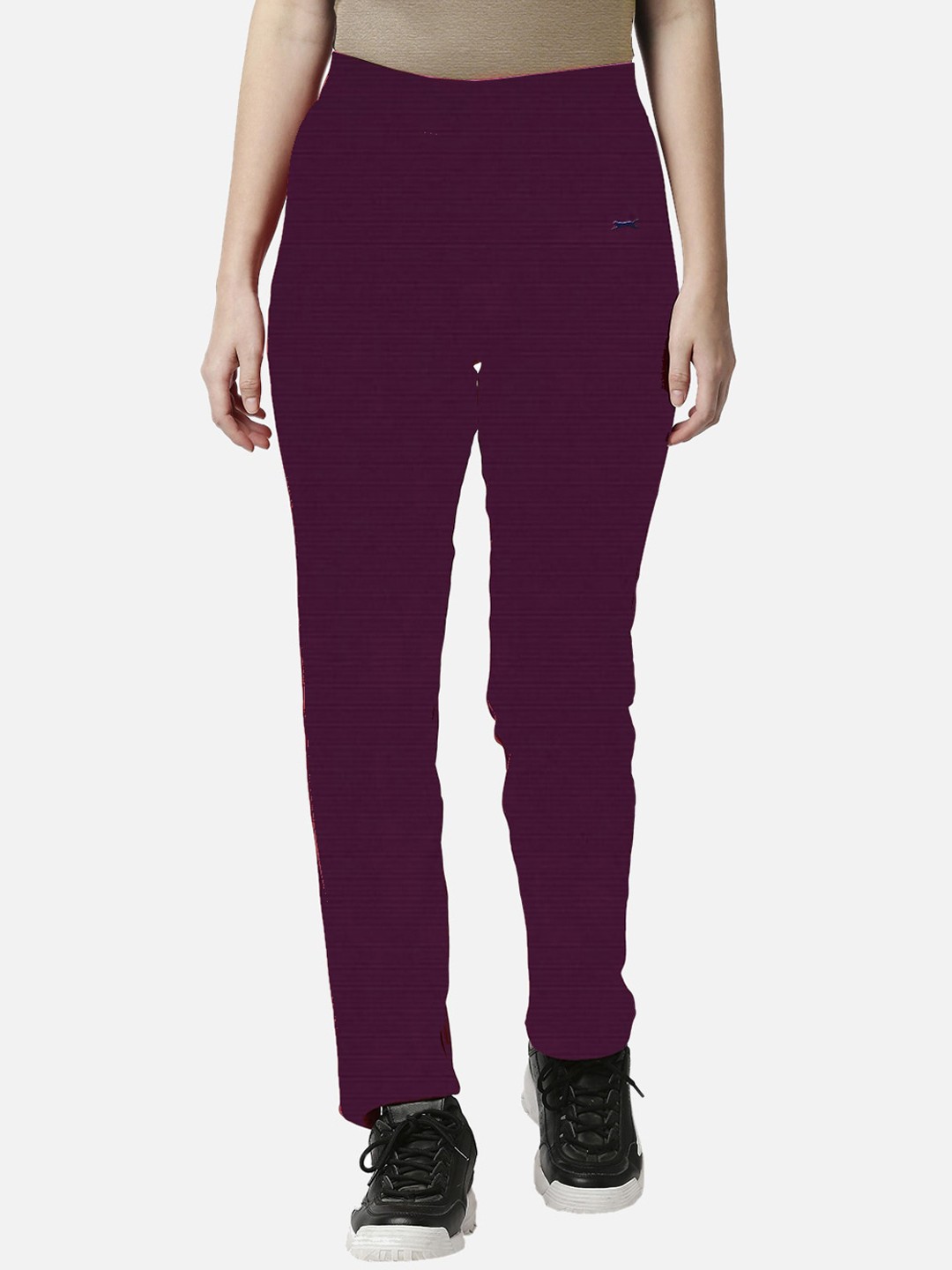 

Black Panther Women Purple Solid Cotton Slim-Fit Track Pants