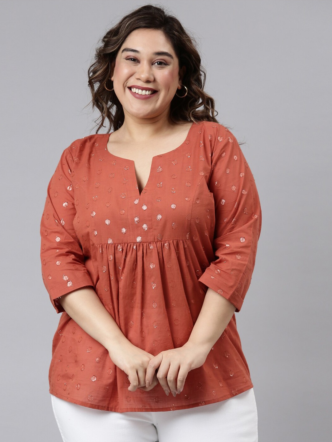 

The Pink Moon Plus Size Rose Gold Embellished Empire Top