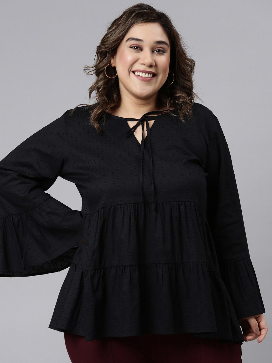 

The Pink Moon Black Tie-Up Neck Top
