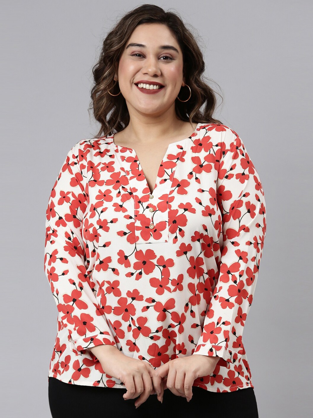 

The Pink Moon White Floral Print Crepe Top