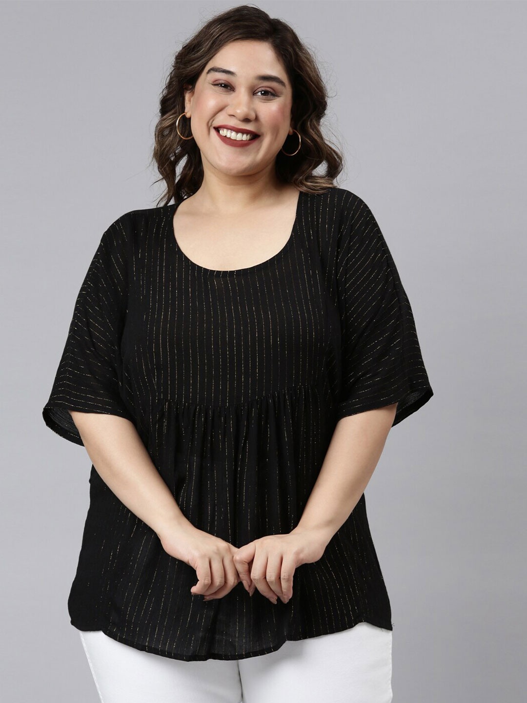 

The Pink Moon Women Black Striped Plus Size Top