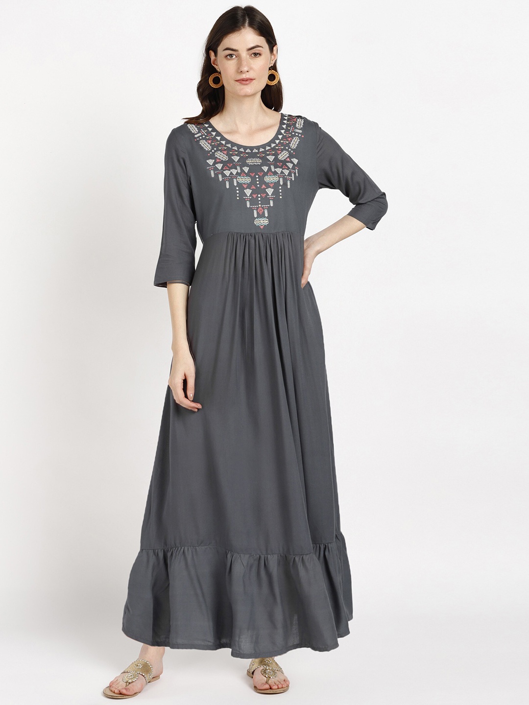 

shashvi Women Grey Ethnic Motifs Yoke Design Anarkali Kurta