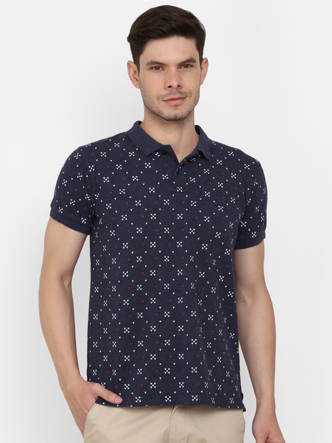 

V-Mart Men Blue Printed Polo Collar Slim Fit Casual T-shirt