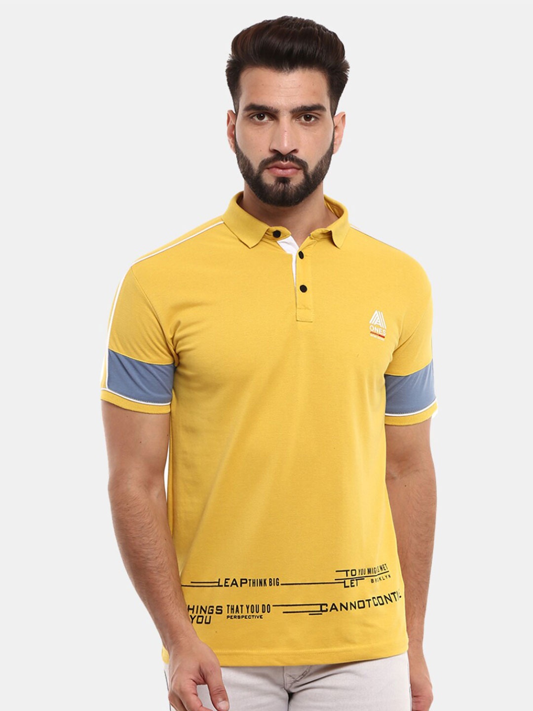 

V-Mart Men Yellow Typography Polo Neck Slim Fit T-shirt