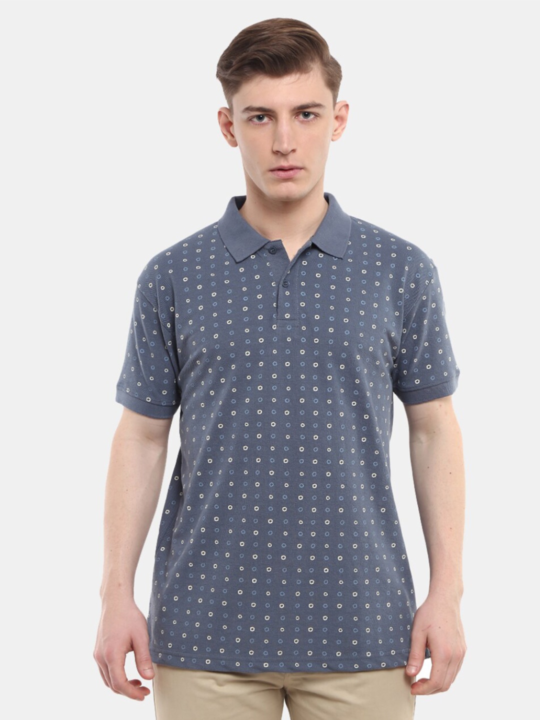 

V-Mart Men Grey Printed Polo Collar T-shirt