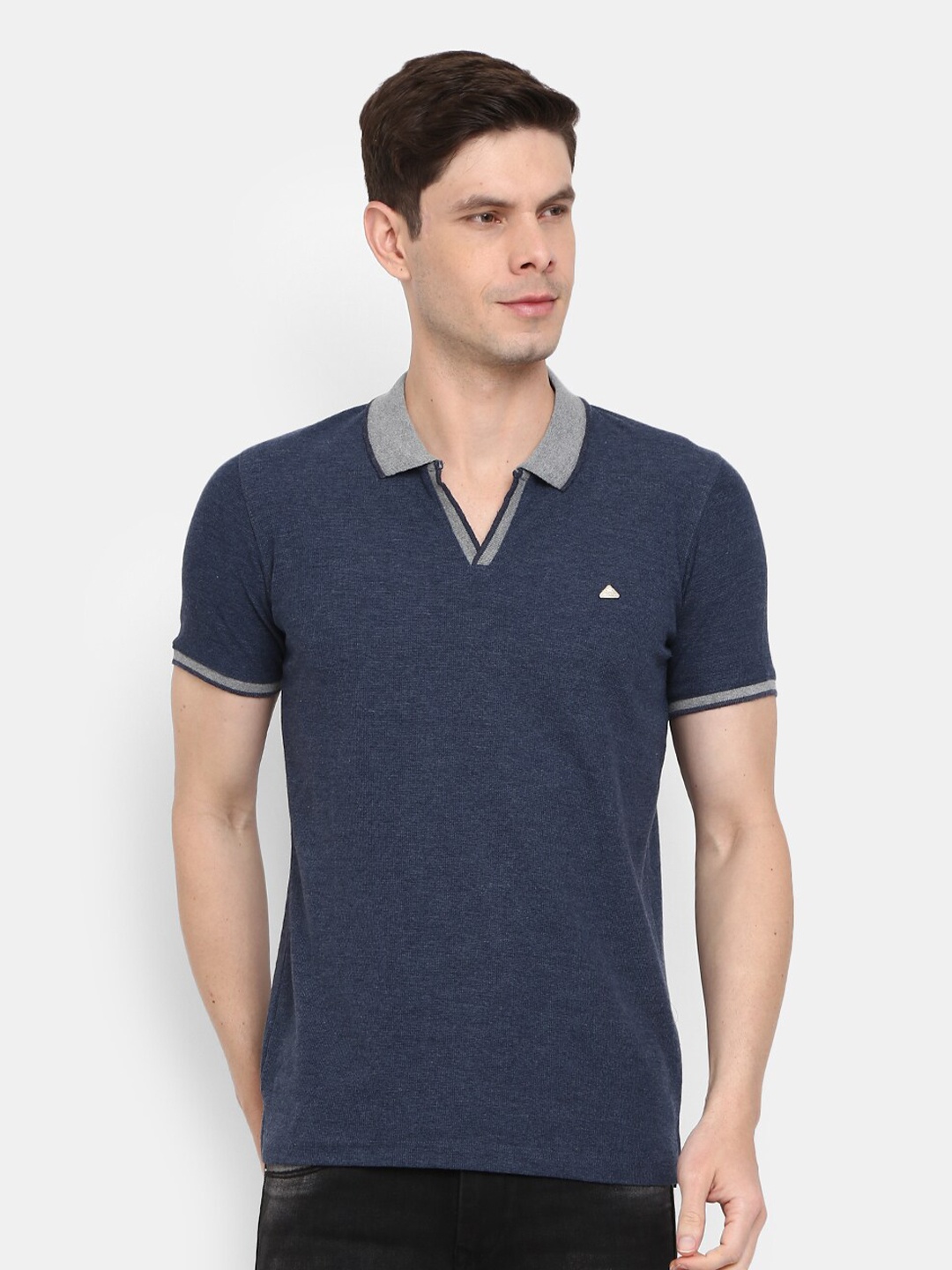 

V-Mart Men Blue Polo Collar Slim Fit T-shirt