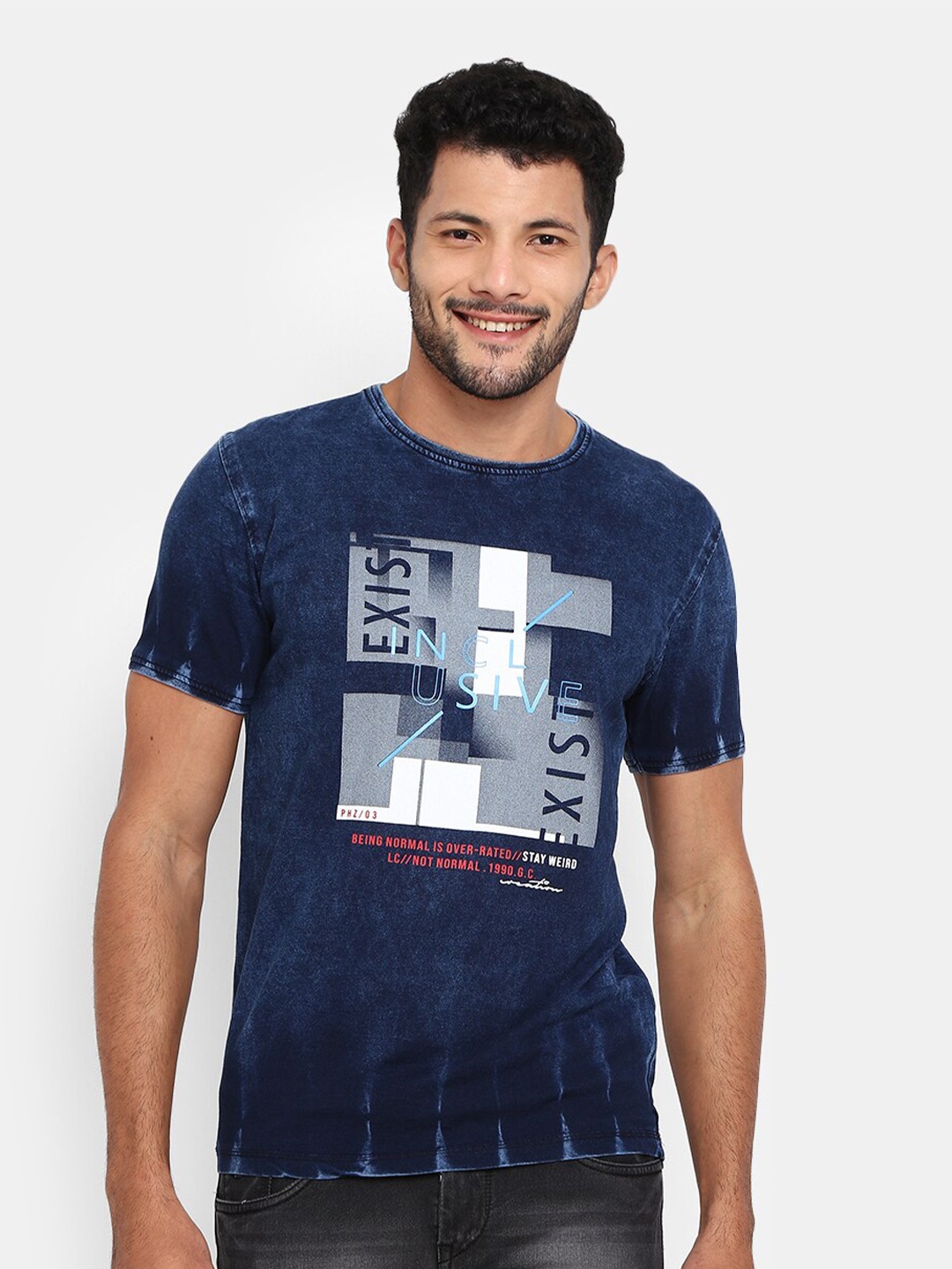 

V-Mart Men Blue & space cadet Typography Printed Applique Slim Fit T-shirt