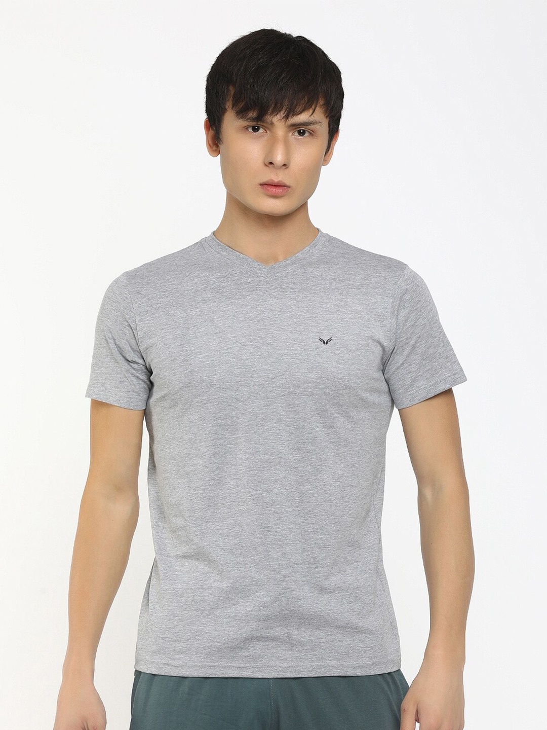 

V-Mart Men Grey V-Neck Slim Fit T-shirt, Grey melange