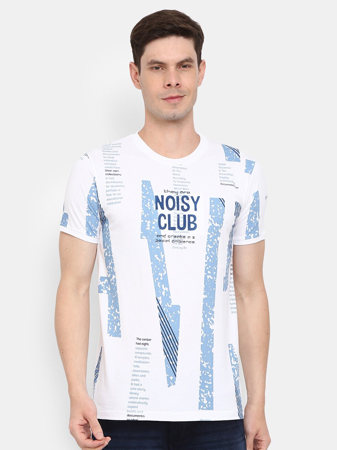 

V-Mart Men White & Blue Typography Printed Slim Fit T-shirt