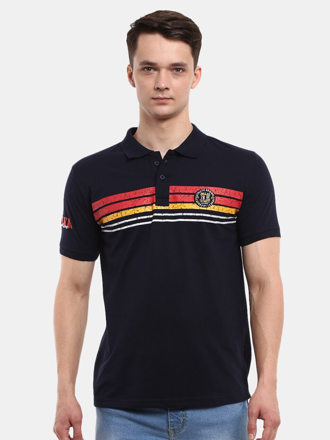 

V-Mart Men Navy Blue Polo Collar Applique Slim Fit T-shirt