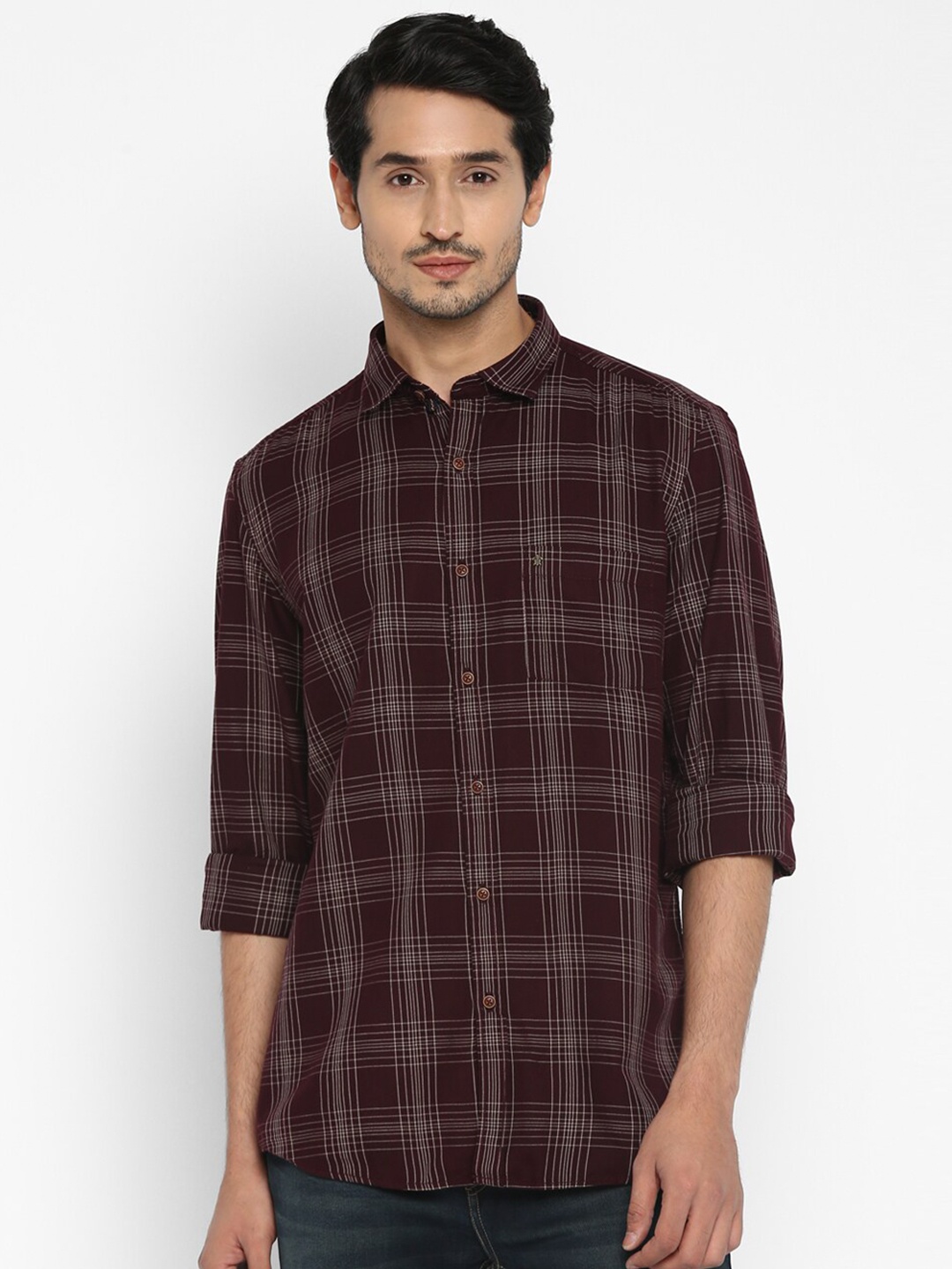 

Turtle Men Brown Slim Fit Tartan Checks Checked Semiformal Shirt