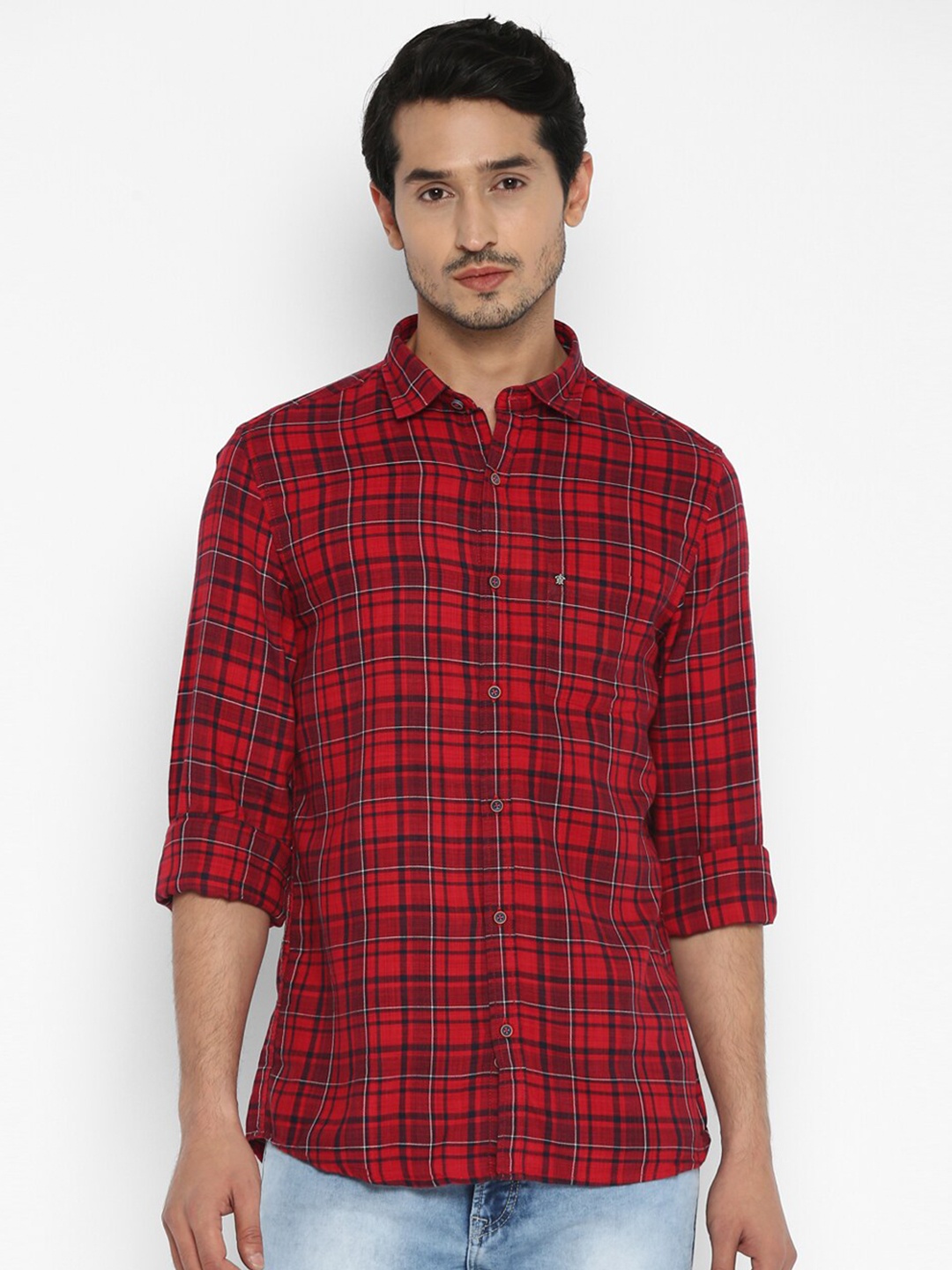 

Turtle Men Red Slim Fit Tartan Checked Semiformal Shirt
