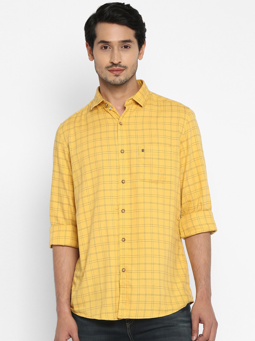 

Turtle Men Yellow Slim Fit Checked Semiformal Shirt