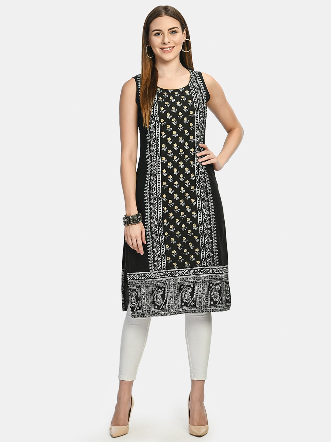

Akshatani Women Black & Yellow Floral Printed Floral Kurta