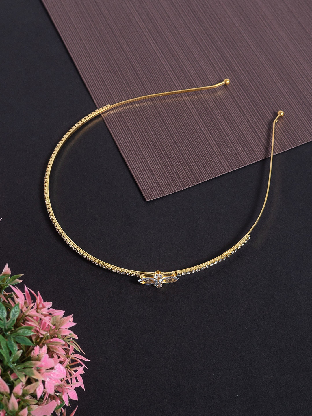 

Golden Peacock Women Gold-Toned & White Embellished Hairband