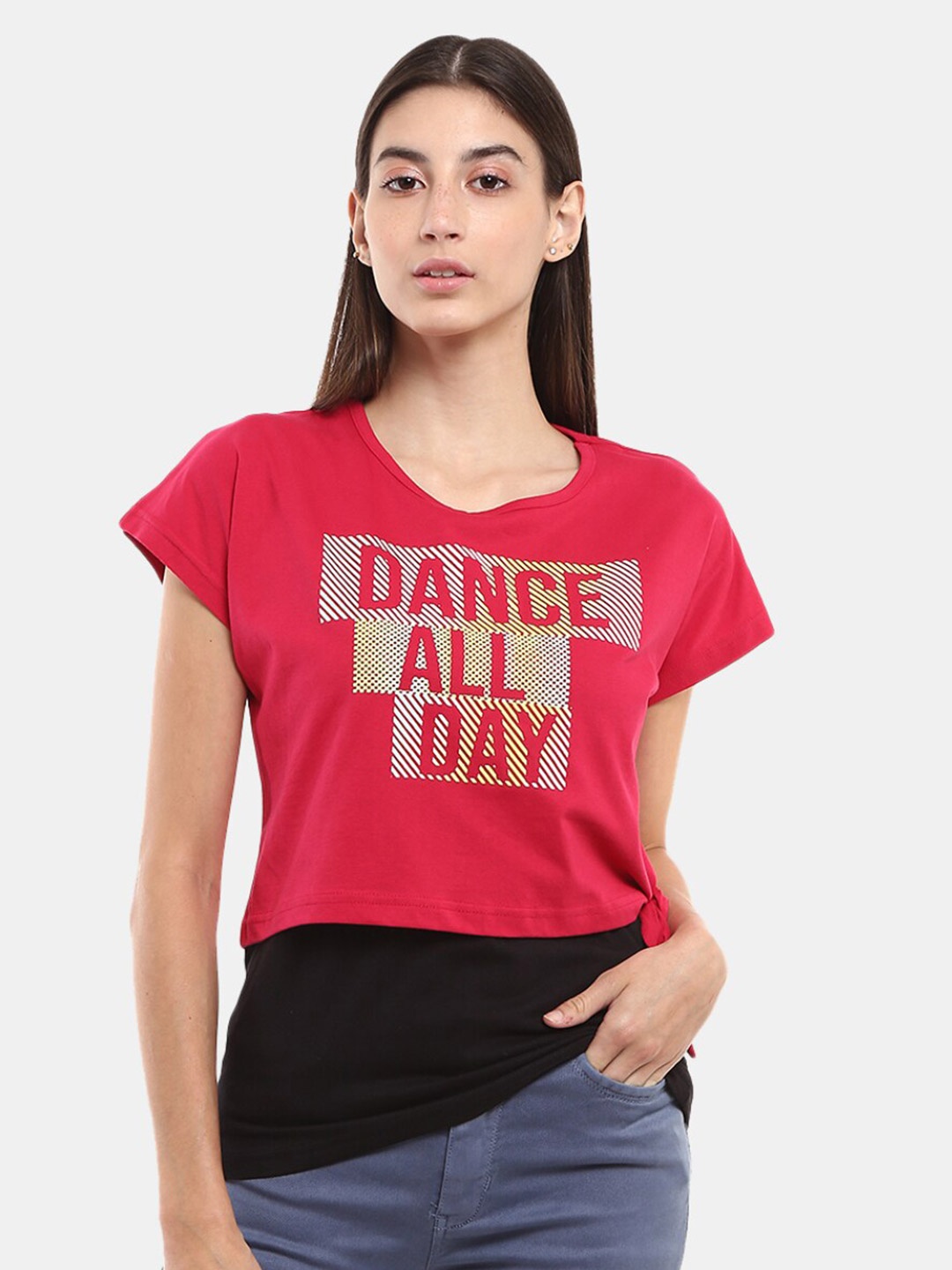 

V-Mart Women Fuchsia Typography Printed Cotton T-shirt