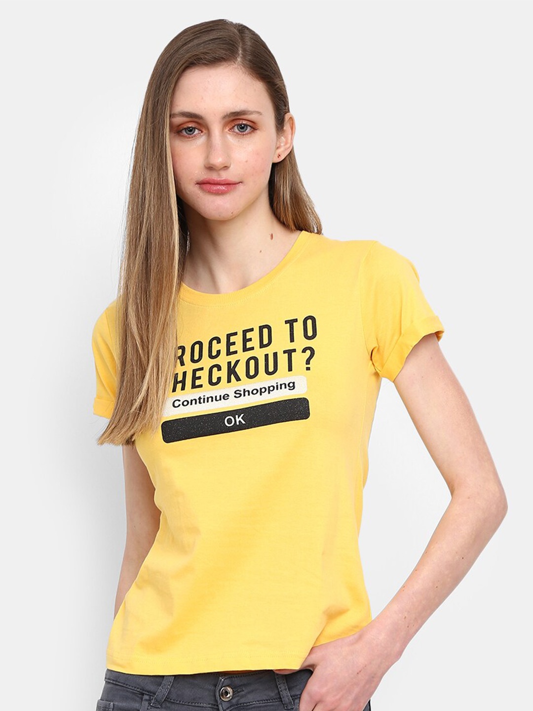 

V-Mart Women Yellow Round Neck T-shirt