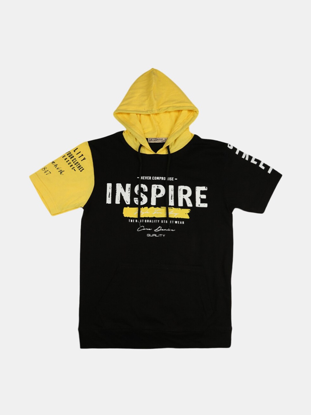

V-Mart Boys Black & Yellow Typography Printed Applique T-shirt