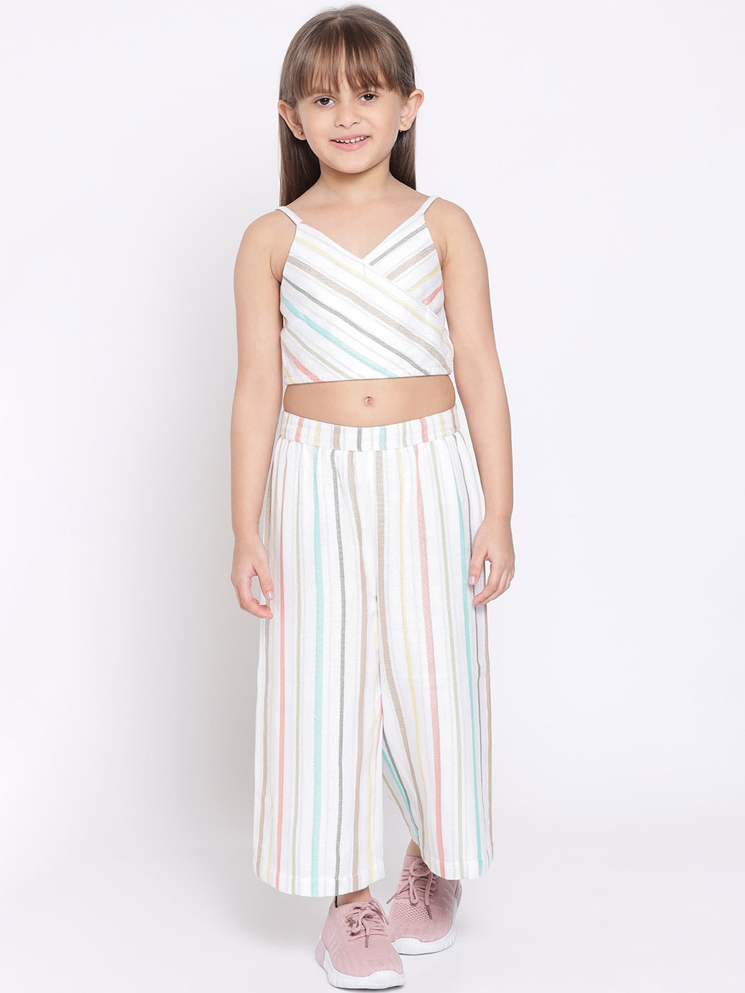 

Nauti Nati Girls White Striped Cotton Top with Palazzo