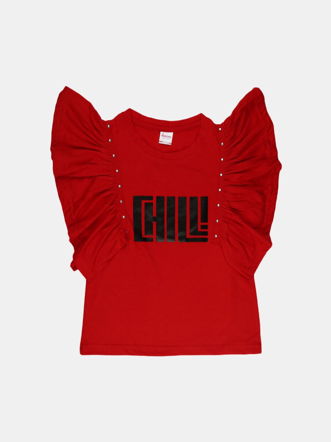 

V-Mart Girls Red Typography Applique T-shirt
