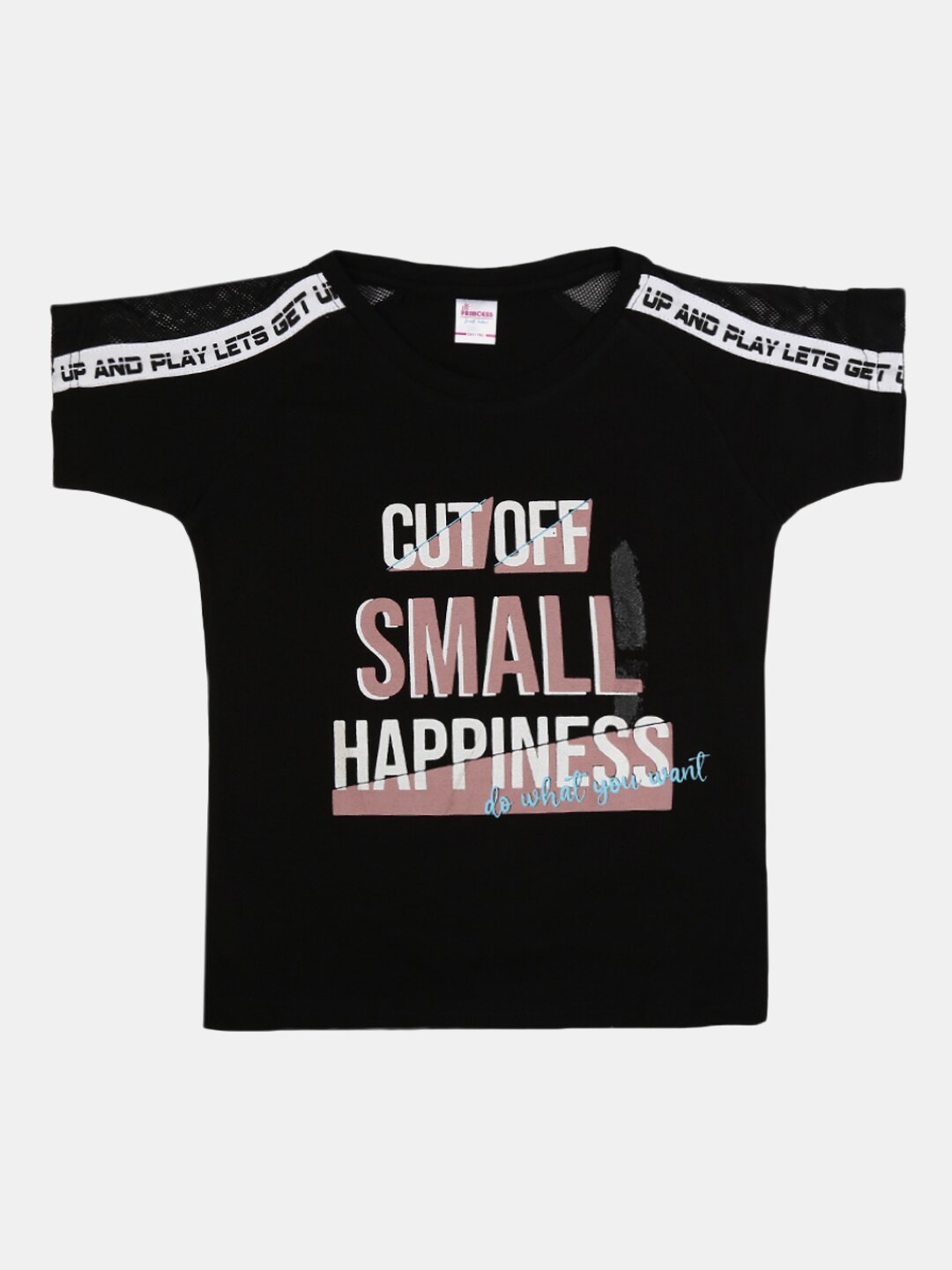 

V-Mart Girls Black Typography Printed V-Neck Applique T-shirt