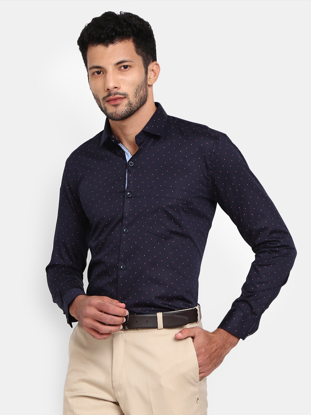 

J White by Vmart Men Navy Blue Printed Formal Shirt