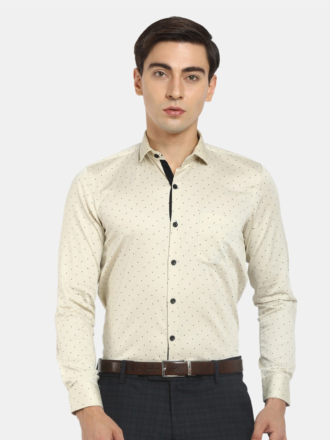 

J White by Vmart Men Beige Printed Formal Shirt