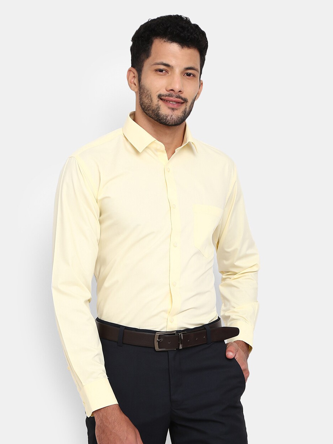 

J White by Vmart Men Yellow Regular Fit Solid Cotton Formal Shirt