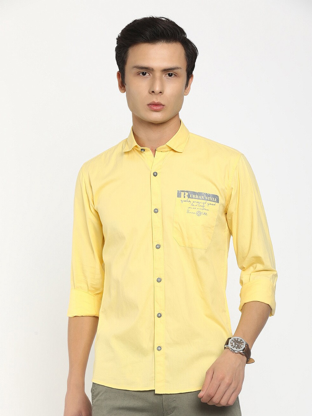 

V-Mart Men Yellow Solid Casual Shirt
