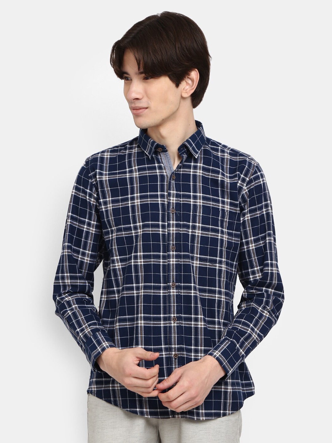 

V-Mart Men Blue Tartan Checks Checked Casual Shirt