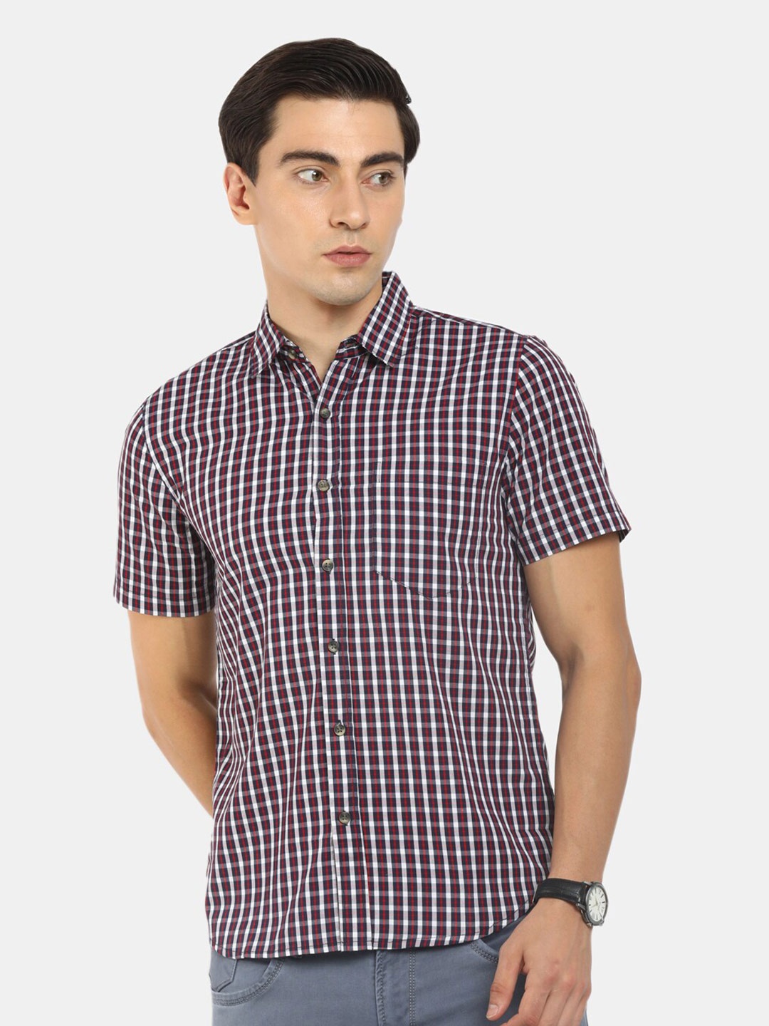 

V-Mart Men White Regular Fit Gingham Checked Cotton Casual Shirt