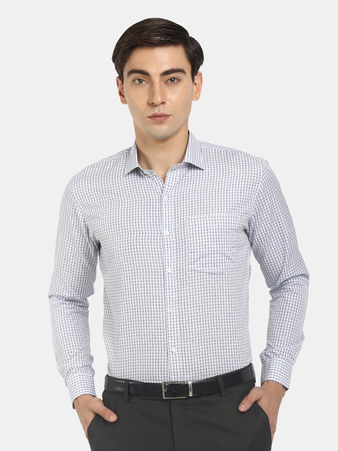 

J White by Vmart Men Navy Blue Checked Formal Shirt