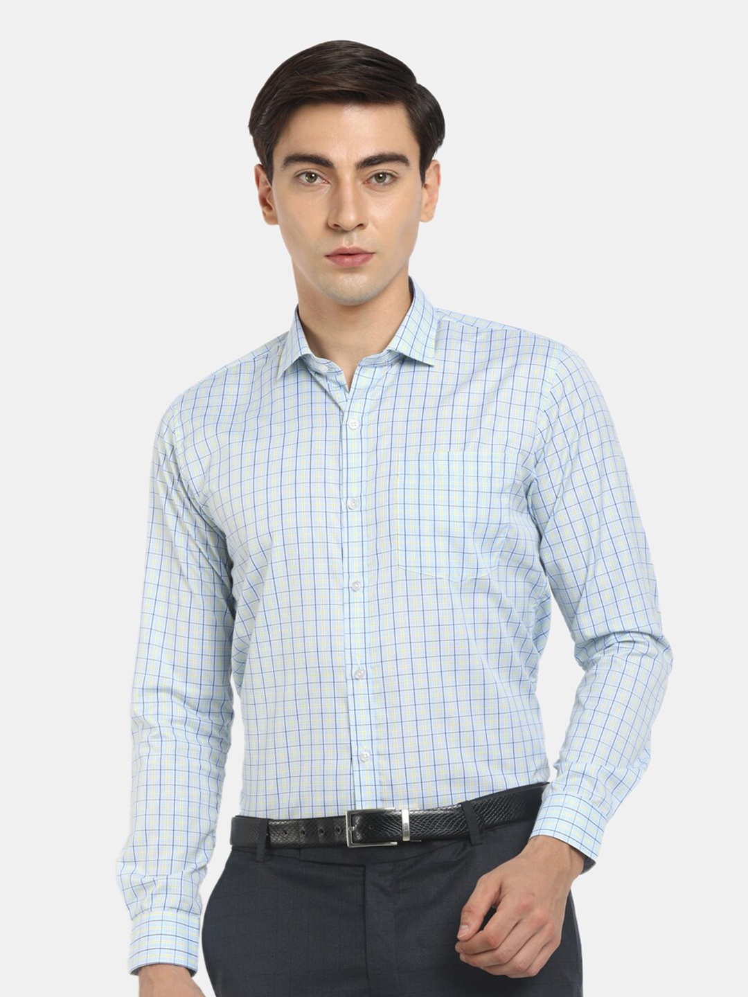 

J White by Vmart Men Blue Checked Formal Shirt
