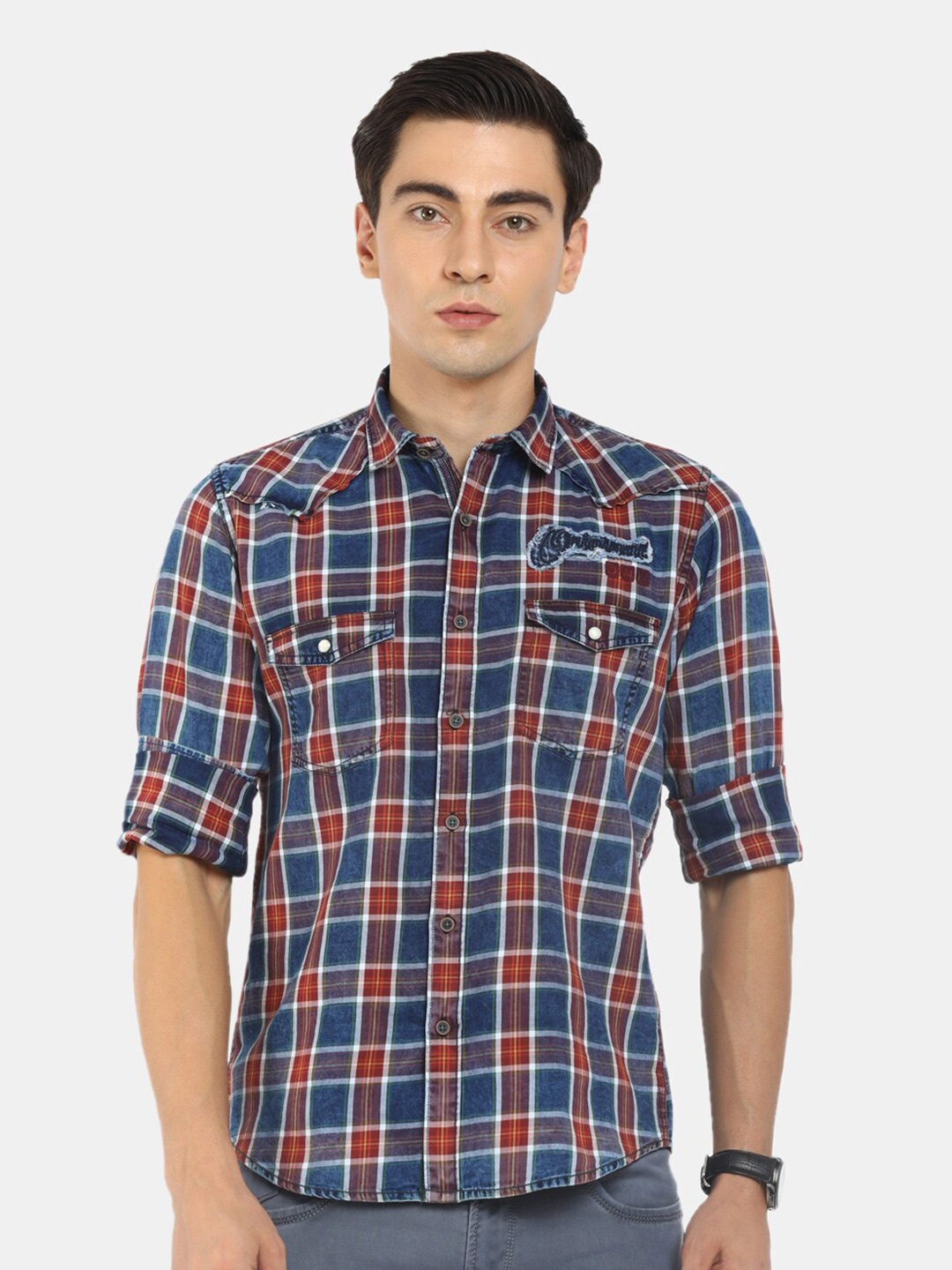 

V-Mart Men Red Tartan Checks Checked Casual Shirt