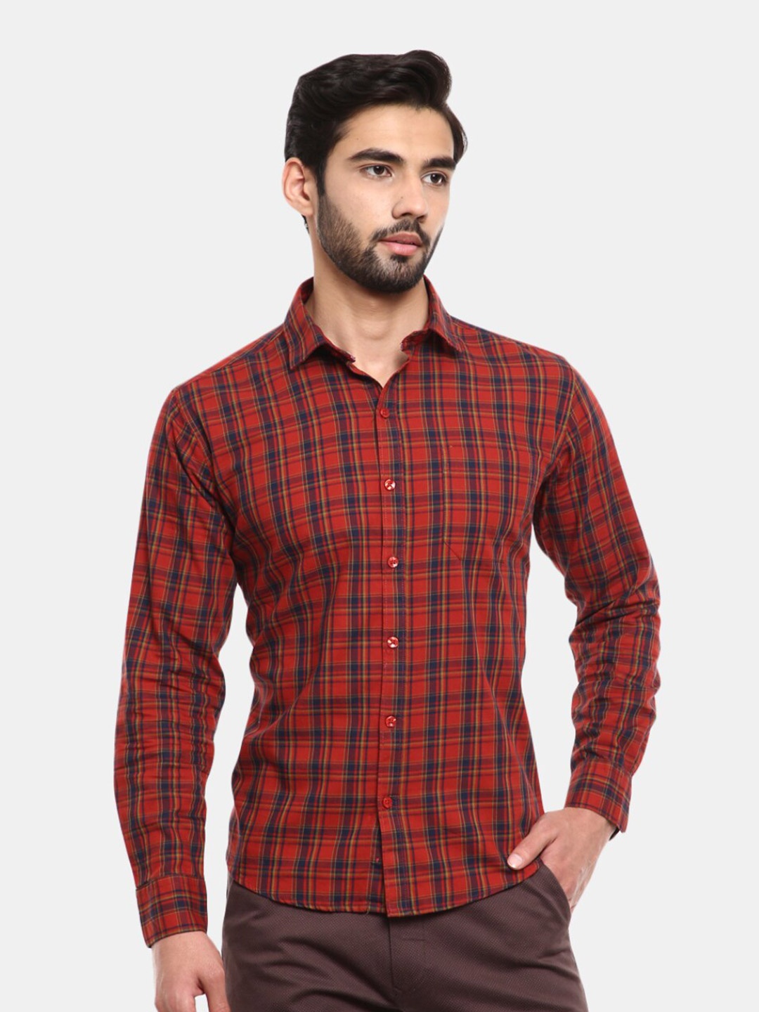

V-Mart Men Maroon Checked Casual Shirt