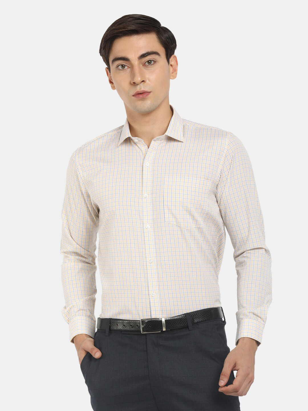 

J White by Vmart Men Orange Grid Checked Formal Shirt