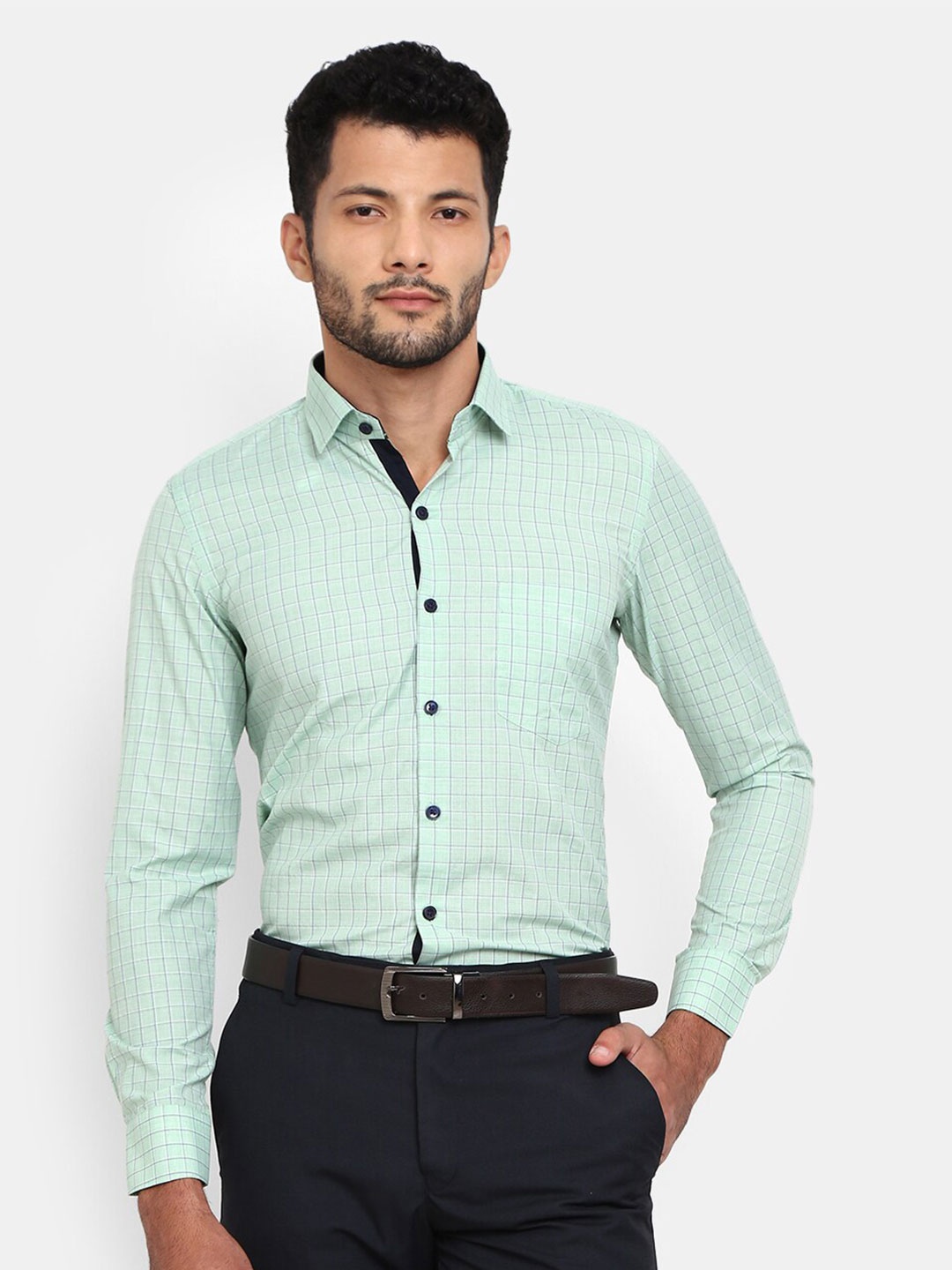 

J White by Vmart Men Green Regular Fit Checked Cotton Formal Shirt