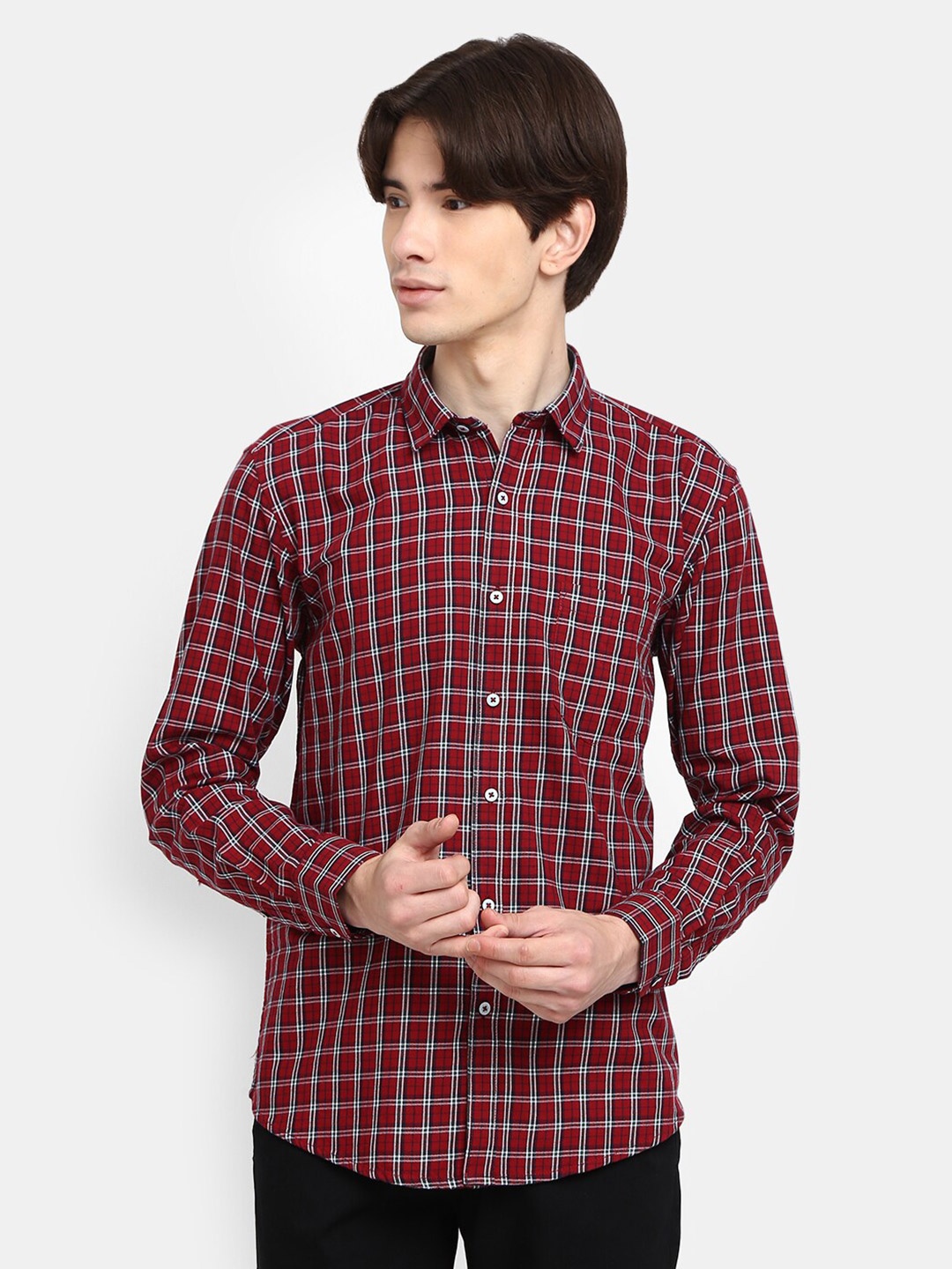 

V-Mart Men Red & White Tartan Checked Casual Shirt