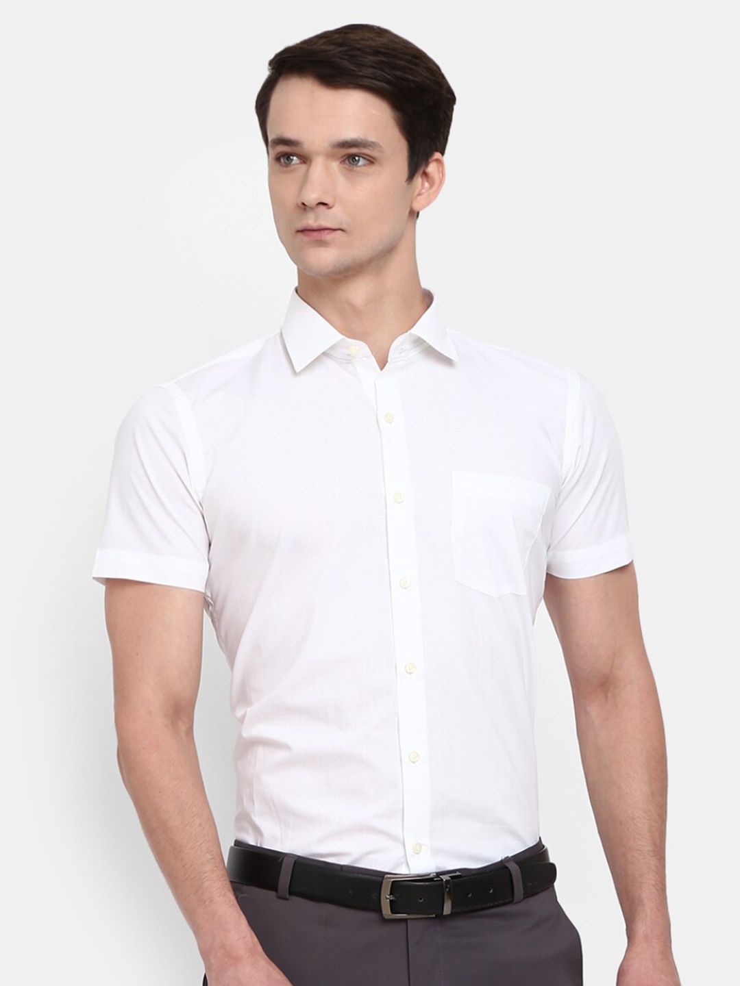 

V-Mart Men's Solid Poplin Spread Collar Formal Shirt, White