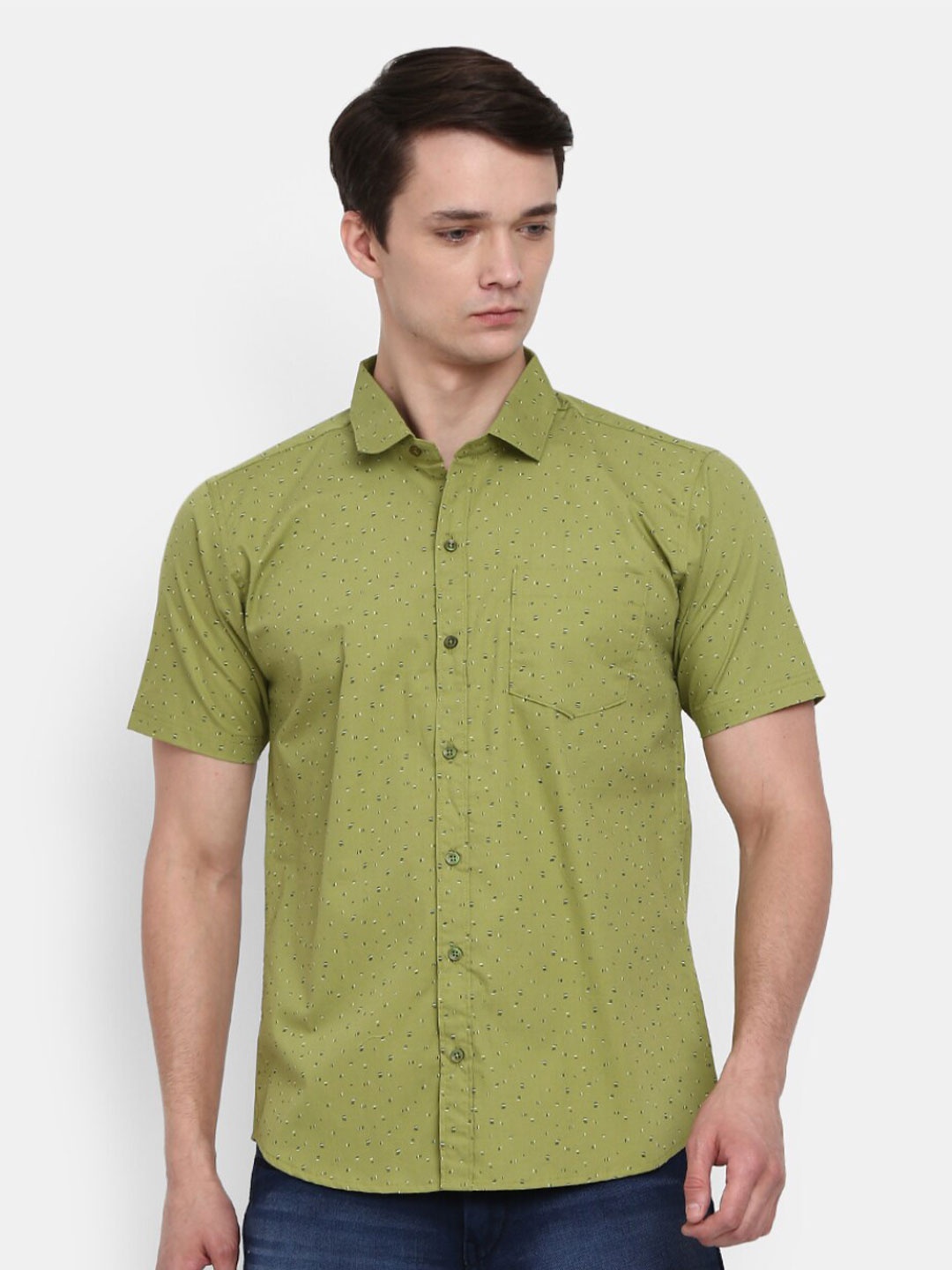 

V-Mart Men Olive Green Printed Casual Shirt