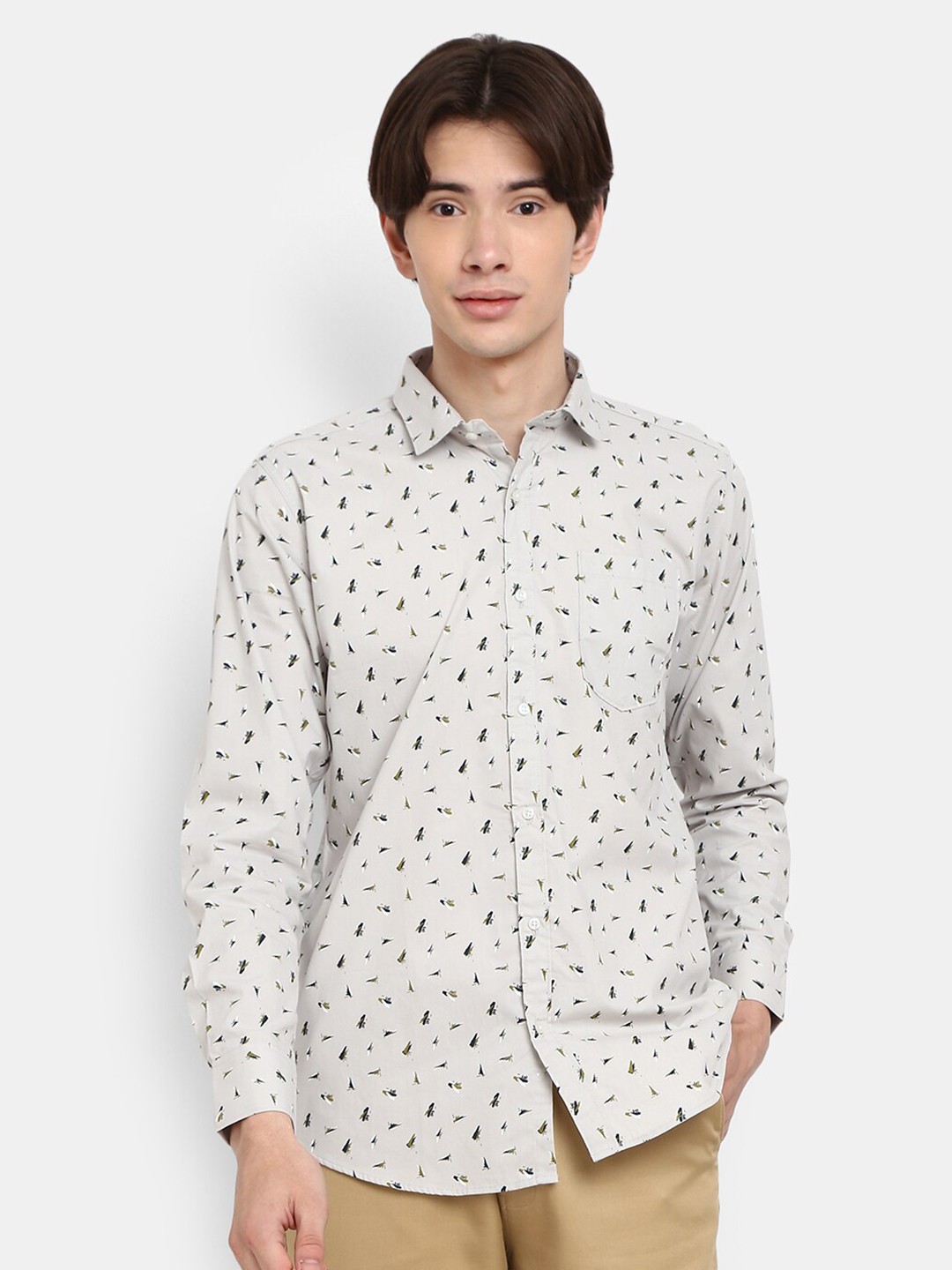 

V-Mart Men Grey Printed Full Sleeve Casual Shirt
