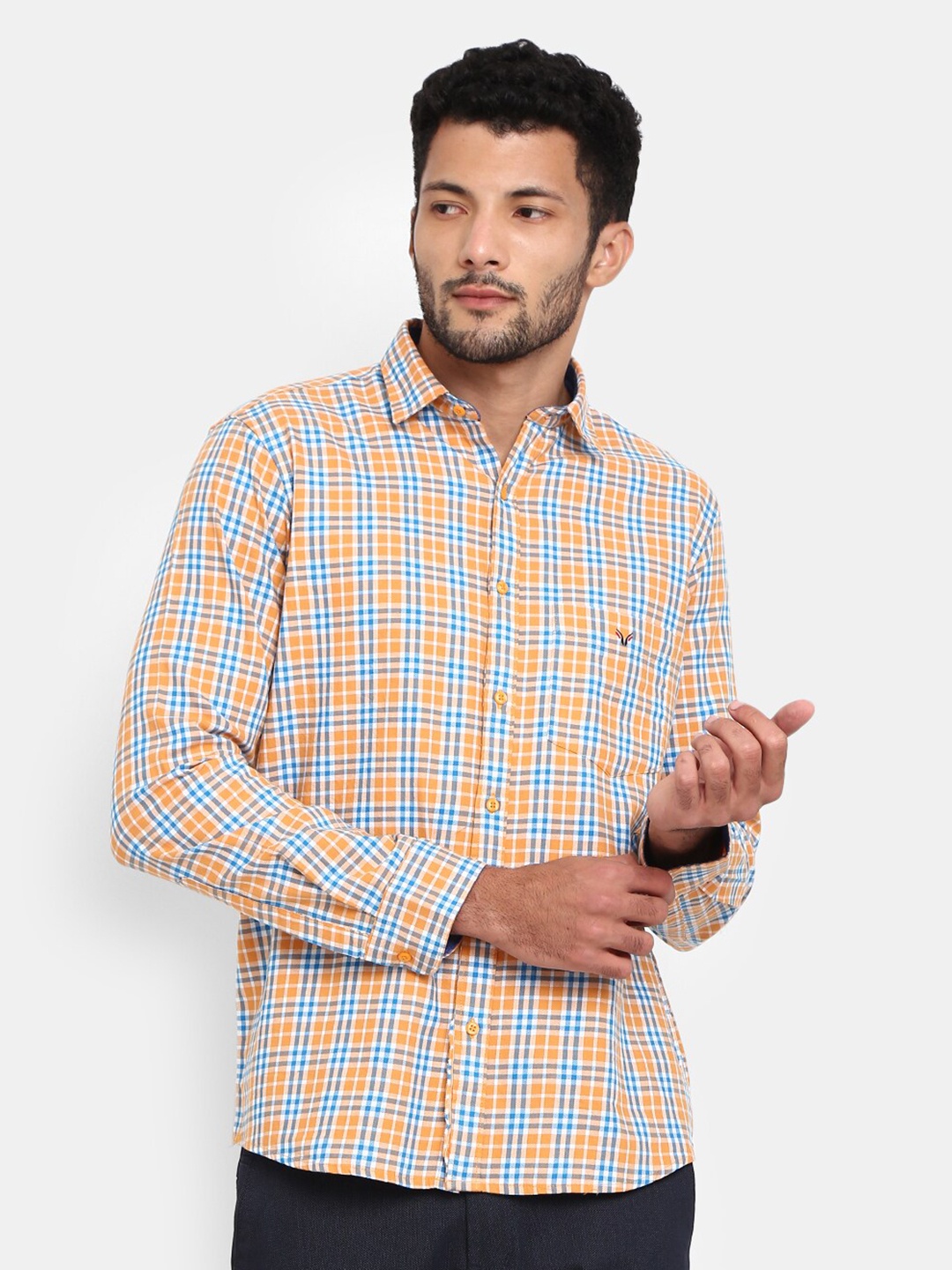 

V-Mart Men Orange Regular Fit Gingham Checked Cotton Casual Shirt