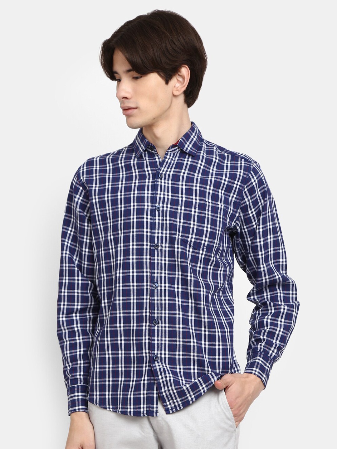 

V-Mart Men Blue Tartan Checks Checked Casual Shirt