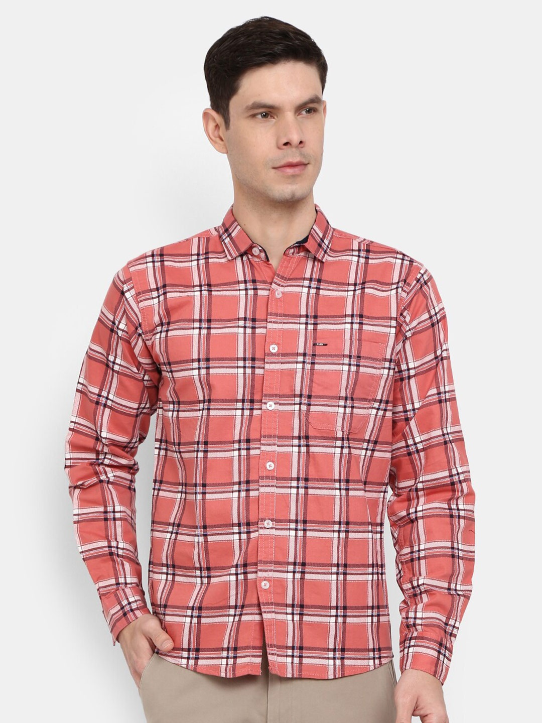 

V-Mart Men Pink Tartan Checks Spread Collar Casual Shirt