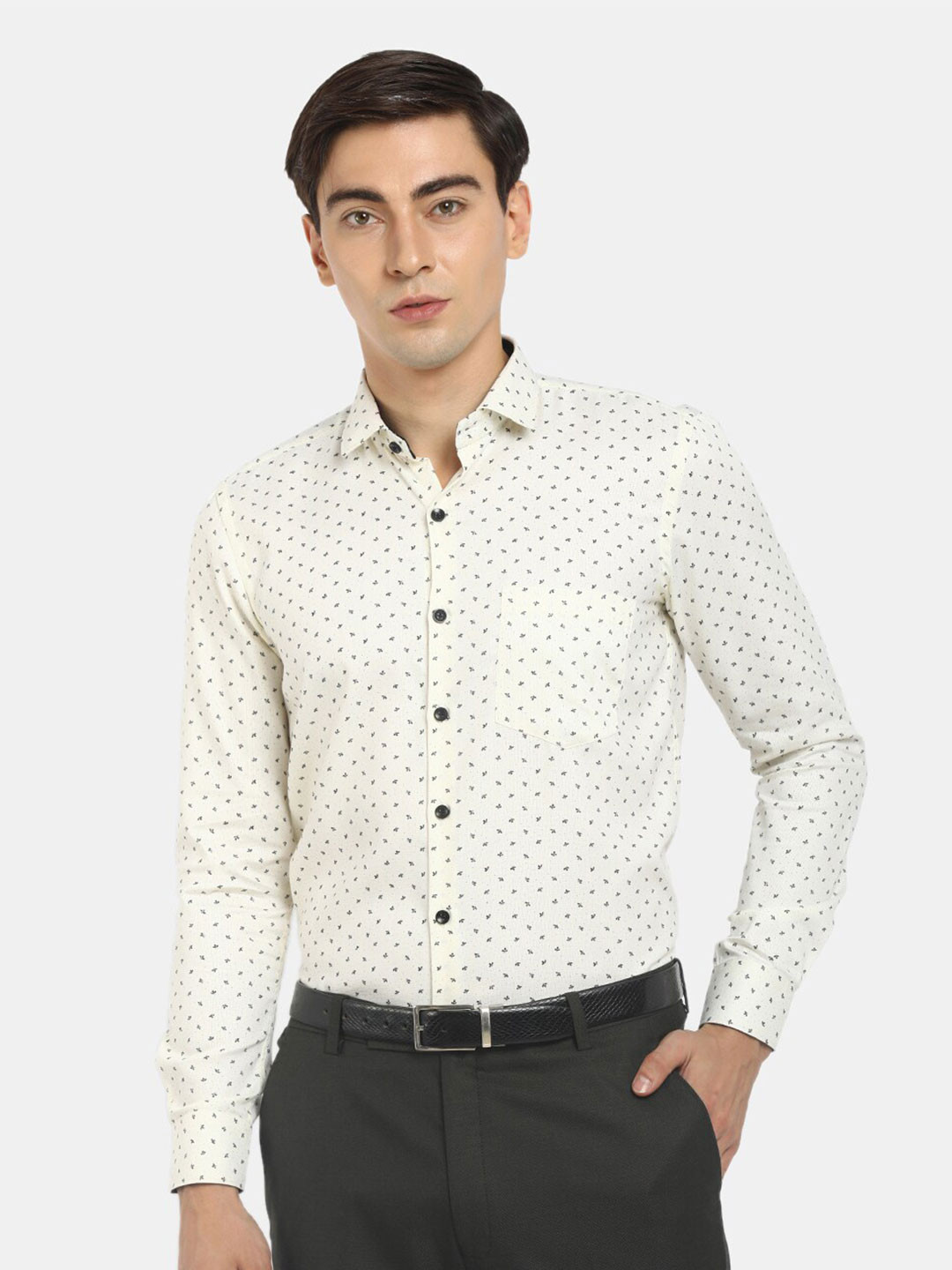 

J White by Vmart Men Cream-Coloured Printed Formal Shirt